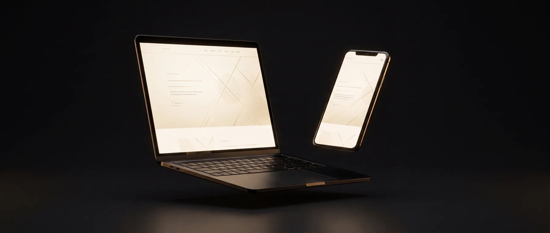 Webdesign Siegen — immersive Website auf Laptop und Smartphone im Gold-Schwarz-Design